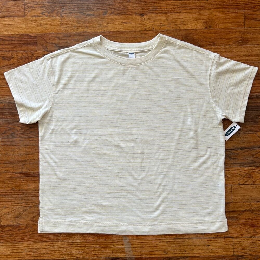 Old Navy Womens Cream Tan Yellow Short Sleeve T-Shirt Tee Relaxed Fit - Large